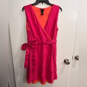 Lane Bryant Pink Faux Wrap Dress with Belt